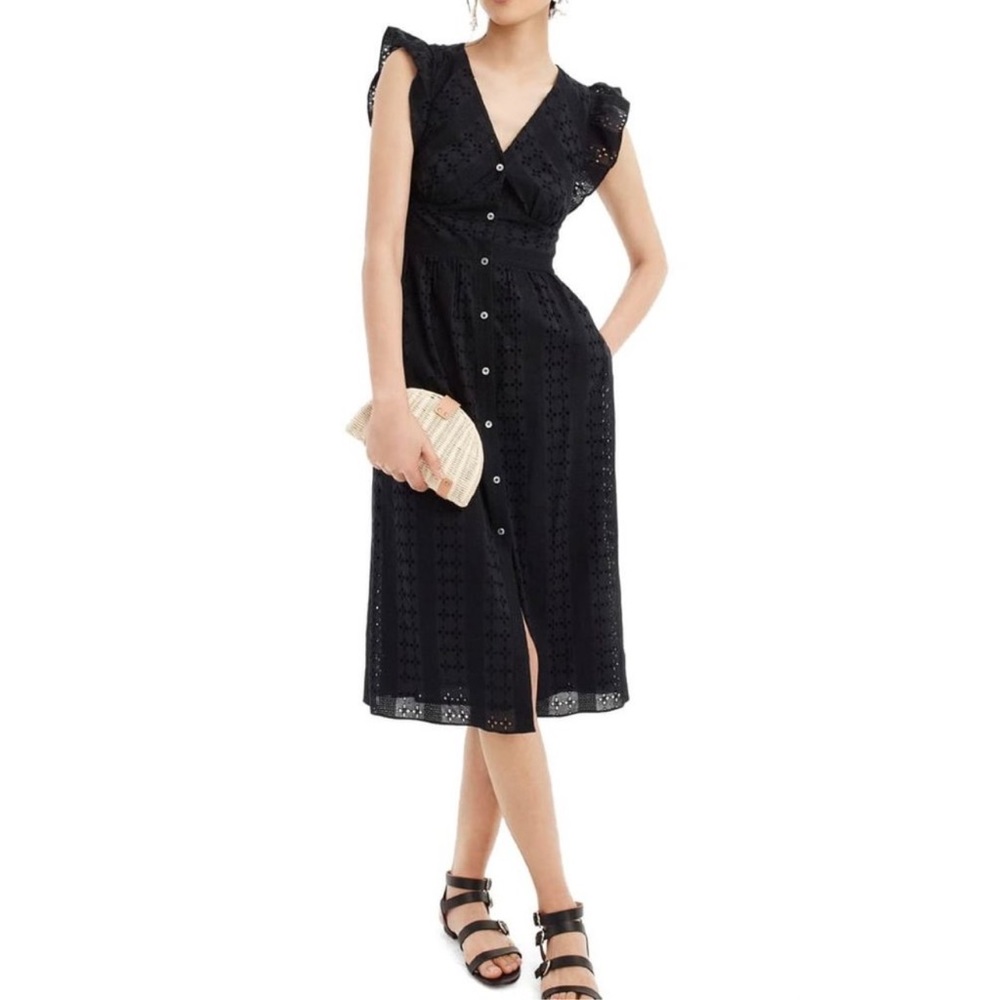 J. Crew Ruffle Sleeve Eyelet Black Dress